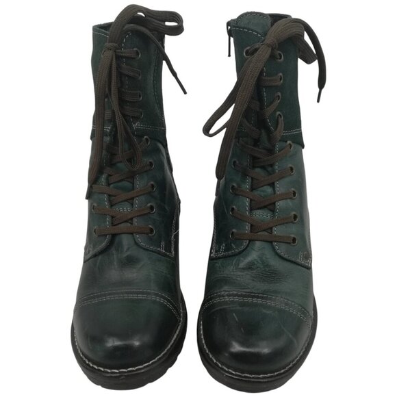 Taos Crave Leather Blue Green Moto Boots Size 37 US 6-6.5 Suede Teal Harness Zip - Picture 9 of 12